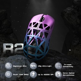 ZIYOU LANG x Attack Shark R2 Wireless Gaming Mouse, Lightweight Magnesium Alloy, PAW3950 42000 DPI Optical Sensor, 8KHz Polling Rate, BT/2.4G/Wired Programmable Mice with Grips Sticker (Purple Blue)