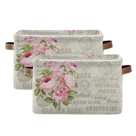 ALAZA Pink Rose Leaf Vintage Foldable Storage Box Storage Basket Organizer Bins with Handles for Shelf Closet Living Room Bedroom Home Office 1 Pack