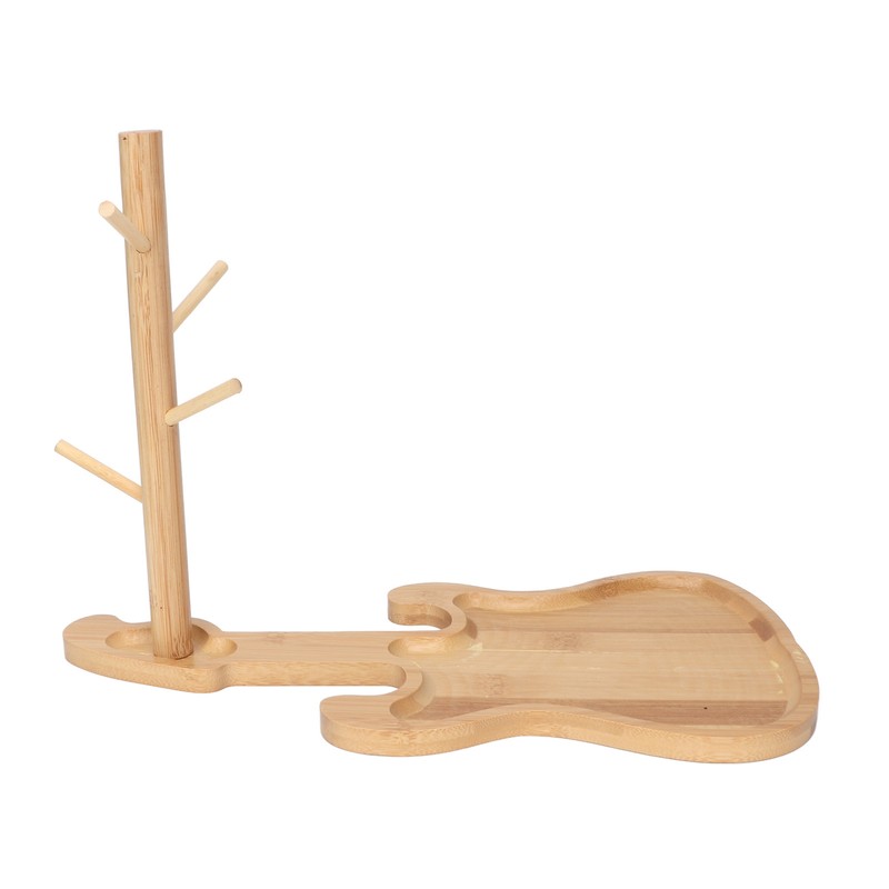 Key Storage Tray Wood Modern Guitar Shaped Base Jewelry Key