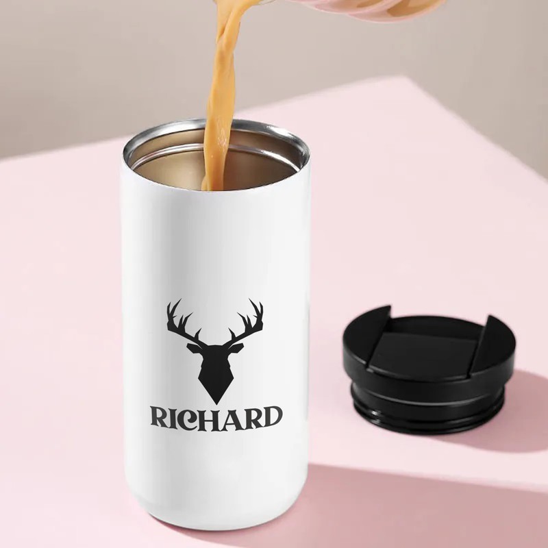 GRAZDesign Thermobecher mit Namen personalisiert, Hirsch Geschenk Weihnachten, Kaffeebecher to