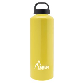 Laken Classic Aluminium Water Bottle, Wide Opening, Screw Lid with Loop, BPA-Free Aluminium Drinking Bottle, 1 L, Yellow
