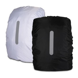 TRKETK 2 Pcs Waterproof Rain Cover for Backpack, Reflective Backpack Cover with Adjustable Cross Buckle Strap 30L-40L Foldable Dust and Snow Cover for Hiking Camping Touring Outdoor (Black+Grey)