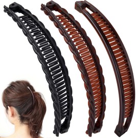 VARMDUKKE 3PCS Banana Hair Clips, 2 Styles Large Strong Hair Claw Clip with Double Combs, Classic Non-slip Hair Accessories for Women Straight Curly Long Hair - Black, Brown