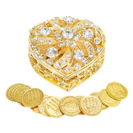 ESNOY Wedding Arras Coins Set - Gold Heart Shaped Box with 13 Virgen of Guadalupe Coins, Arras De Boda Cristiana, Weddings Accessories for Ceremony