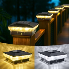 KEILAIMO Solar Post Cap Lights, 12-Pack Upgraded Outdoor Deck Fence Post Solar Lights for 4x4 5x5 Wood/Vinyl Posts, IP65 Waterproof, 10-12 Hours Warm/Cool White Glow for Garden/Patio/Porch - Black