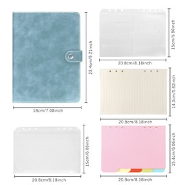 Skycase A5 Binder Notebook Folder Portfolio, 6 Holes Loose Leaf PU Leather, Ring Binder Planner, Ring Binder DIN A5 Diary Ring Binder Cover with Filling Paper/Binder Pockets/Paper Sheet, Blue