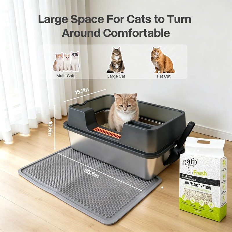 PAWISE Stainless Steel Cat Litter Box System Set, 23.6"x15.7"x8.7" Large