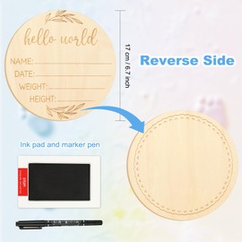 Baby Birth Announcement Sign, 6.7 Inch Wooden Hello World Newborn Name Sign for Hospital, Baby Welcome Sign Photo Props for Boys and Girls