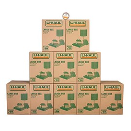 U-Haul Large Moving Boxes - Pack of 10 Boxes - 18” x 18” x 24”- Bonus Roll of Tape Included