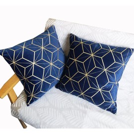 ZUODUTEX Navy Pack of 2 Embroidered Velvet Cushion Covers 40 x 40 Cm Decorative Throw Pillow Cover Cushion Case Pillow Case