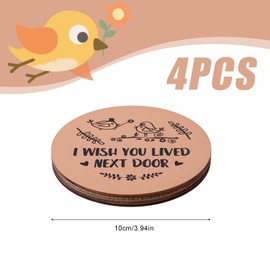 4pcs Wooden Drink Coasters, 4 Inch Round Wood Cup Rustic Coasters I Wish You Lived Next Door Housewarming Mat Gifts for Kinds of Cups Coffee Beverage Table Bar Home Office