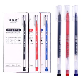 Gel Ink Rollerball Pens 0.35mm Black Red Blue Extra Fine Point Simple Design Clear Holder Pack of 12