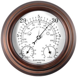 Lirches 8'' Barometer thermometer hygrometer - 3 in 1 Atmospheric Pressure Temperature Hygrometer Weather Station, Hanging Premium Steel Barometer for Home Wall, Fishing Boat, Baby Room, Office