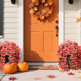 HyeFlora Bougainvillea Artificial Hanging Flowers Plants for Outdoors Fall Decor, 2pcs Faux Bougainvillea Vines Red Fake Flowers Realistic UV Resistant Silk Flowers for Outside Planter Porch Patio Urn