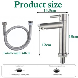Cold Water Tap Washbasin Guest Toilet Bathroom Taps Stainless Steel Bathroom Tap Washbasin Tap Suitable for Guest Bathroom Sink Tap with Stainless Steel Hose