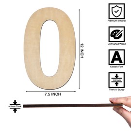 12 Inch Wooden Number 0, 1/4 Inch Thick Large Unfinished Wood Number for Home Wall Decor, DIY Crafts