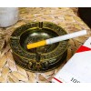 Egyptian Hieroglyphs Ankh Dual Cobra Winged Scarab Ashtray Figurine 4"Diameter