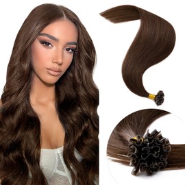 Elailite U Tip Pre Bonded Hair Extensions 1g Real Human Hair - Keratin Extension Remy Hair Straight - 50 Strands 50g (14 Inch, #4 Medium Brown)