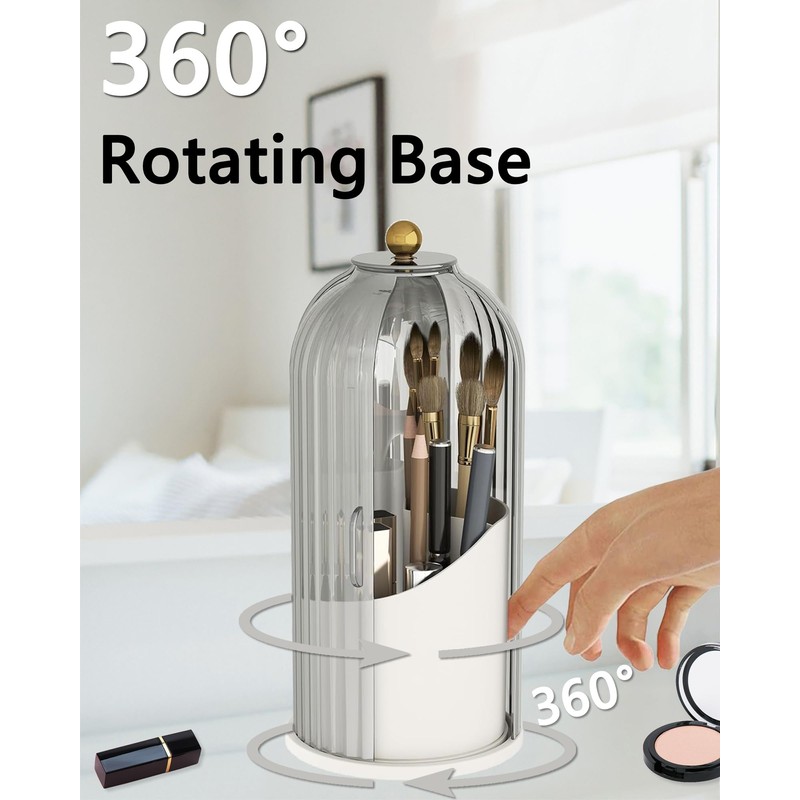 Asayuee 360 Rotating Makeup Brush Holder Organizer with Lid (White
