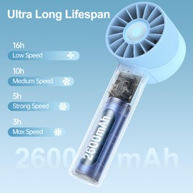 Portable Fan, Mini Handheld Fan with 3 Adjustable Speeds, 2600mAh Handheld Fan with 3-16H Usage Time and Newly Upgraded Motor, Small Lash Fan for Women's Make Up Fan, Nice Mini Fan for Summer (Blue)