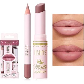 USHAS Lipstick and Lip Liner Combo Set 2 in 1 Waterproof Lipstick for Women Lip liner Set Long Lasting Lipstick, Matte Lipstick Pen with Lip Liner Set Makeup Kits (S9, Pack of 1)
