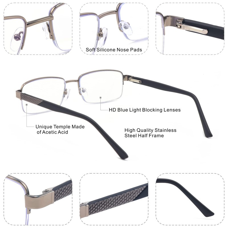 Missfive Men Premium Multifocus Reading Glasses Blue Light Blocking, Progressive