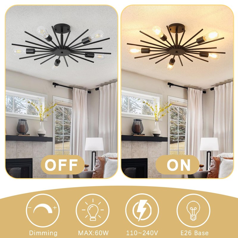 Karjearl Black Semi Flush Mount Ceiling Light, 27.5 Inch 5-Light