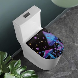COEQINE Blue Neon Mushroom Toilet Lid Cover Set for Home Decora, Toilet Seat Lid Cover Oval Oblong Bathroom Toilet Lid Cover Washable