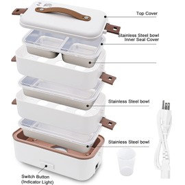 CTSZOOM Self Cooking Electric Lunch Box, Portable Food Warmer for On-the-Go, 3 Layers 800ML Slow Cooker Heated Lunch Box for Home Office Travel Cook Food (ONLY THE WALL PLUG)