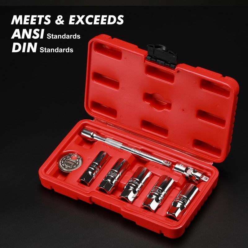 CASOMAN 3/8-Inch Drive Spark Plug Socket Set, 6-Point, Include Extension
