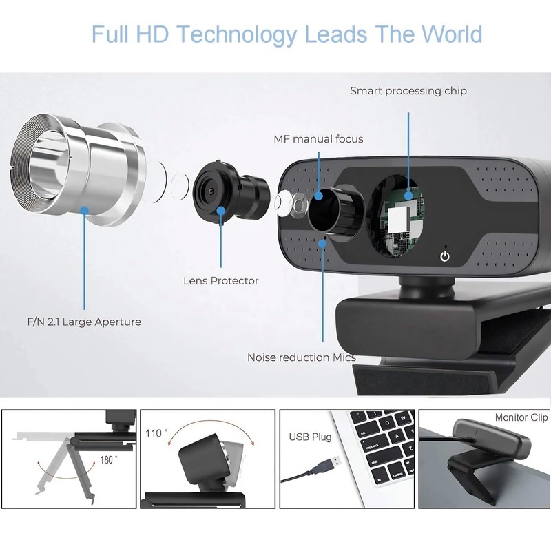 1080P Webcam with Microphone, HD Webcam HD 1080P AutoFocus Webcam