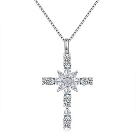 JiaYangJY Sterling Silver Cross Necklace Cubic Zirconia Cross Faith Pendant Necklace