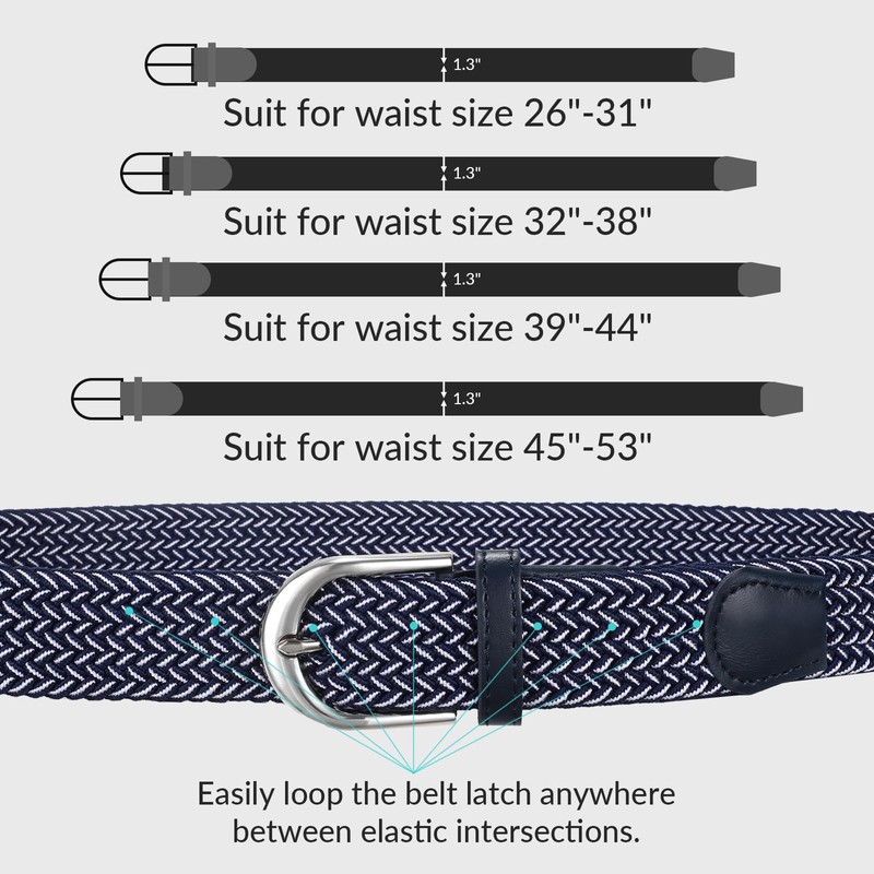 JASGOOD Braided Canvas Stretch Belt Elastic Casual Belt for Men