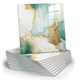Chejiaye 22pcs Marble Peel and Stick Backsplash Waterproof Washroom Wall Panels, Peel and Stick Tile, PVC Wall Panels for Kitchen, Bathroom - 11.8"x11.8" Kitchen Tile (Green and Gold, 21.3 Sq.ft)