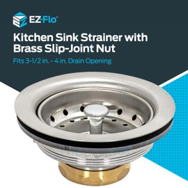 EZ-FLO Kitchen Sink Strainer fits 3-1/2 Inch Opening, Sink Drain Assembly with Brass Slip-Joint Nut and Fixed-Post Basket, Stainless Steel, 30003