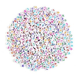 Naler 1200 Cuentas Redondas de Letras para Bisutería, Cuentas para Pulseras Abalorios Blancos con Letras Coloridas para Hacer Joyas Pulseras Collares, 7mm
