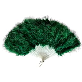 FANSOFFANS Marabou Feather Hand Fan 45cm, Fancy Dress Wedding Party Favour Gift Outdoor Vintage Dance Photoshoot (Emerald Green)