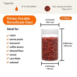 ZENS Glass Canister Jars with Glass Lid, Airtight Kitchen Canisters Set of 2, Clear Sealed 37 Fluid Ounce Cylinder Storage Containers Sets for Cookie,Coffee 1100ML