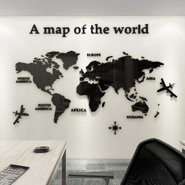 3D Wall Stickers - DIY World Map Wall Decal Sticker Murals Map Wall Décor for Nursery Living Room Bedroom TV Background Home Decorations(Black,M: 120x60 cm)