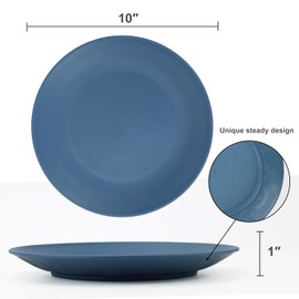 Homienly Flat Dinner Plates Set of 8 Alternative to Plastic Plates Microwave and Dishwasher Safe Wheat Straw Plates for Kitchen Unbreakable Plates for Camping, Salad(Blue, 10 inch)