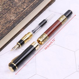 LANCHEN Imitation Wood Red with Carved Flower Medium Nib 0.5 mm Fountain Pen Accessories