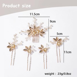 QKEPCY Women's Hair Clips Leaf Shape Pearl Golden Flowers Silver Delicate Elegant Hypoallergenic Suitable for Weddings Parties Shows