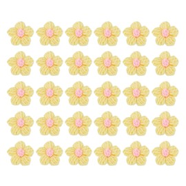 sourcing map 30Pcs Crochet Flowers Sew on Patches, 45 x 45mm Milk Cotton Handmade Floral Applique for DIY Crafts Hair Hats Clothes Decoration, Light Yellow&Pink