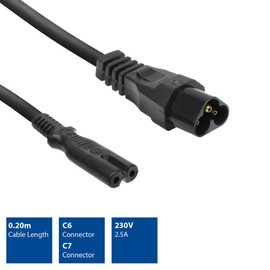 ACT C6 to C7 Power Cable 0.2m, C6 Male 3-Pin to C7 Female Power Cord Figure 8-AK5249