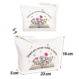 BETESSIN Kosmetiktasche Klein für Handtasche - Grazie per avermi aiutato a crescere - Schminktäschchen mit Italienischen Sprüchen - Kulturtasche Damen Weiß - Make up Tasche mit Reißverschluss