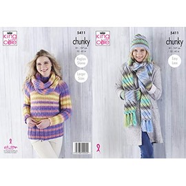 King Cole 5411 Knitting Pattern Sweater Cowl Hat Scarf and Mittens in Riot Chunky
