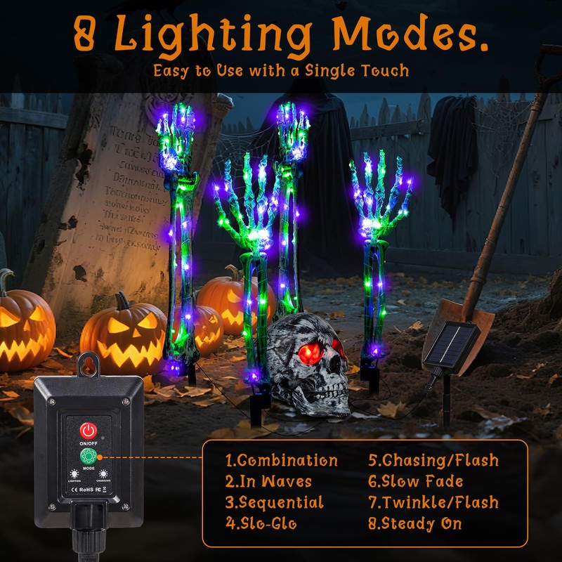 Halloween Lighted Skeleton Decor Outdoor, Solar Powered Realistic Scary Graveyard