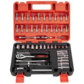 CARTMAN 53 Pieces 1/4 inch Drive Socket Ratchet Wrench Tool Set with Bit Socket Set Metric and Extension Bar for Auto Repairing and Household, with Storage Case