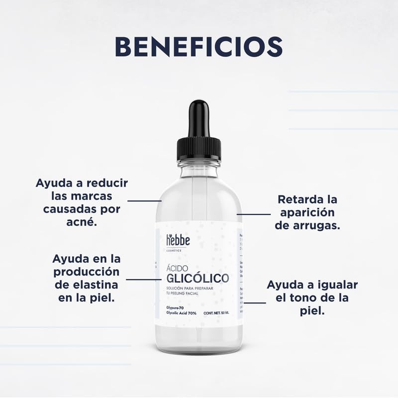 Hebbe - Ácido Glicólico, Exfoliante y Renovador para Piel, 50