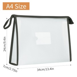 4 Pack A4 Plastic File Folder Poly Envelopes Expanding Document Folders with Zipper and Label Pocket, Files Pouch Wallet for Home, Office, School (Black)